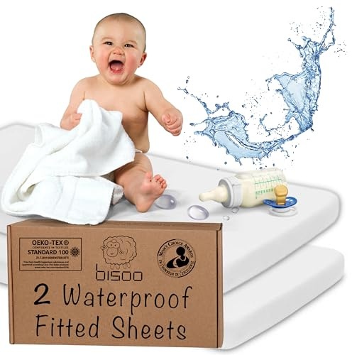 Bisoo 30x75 wasserdichte Spannbettlaken für Kinderwagen Stubenwagen Moseskörbe - Kinderwagen Matratzenbezug - 2in1 Spannbettlaken Matratzenschoner 100% Baumwolljersey Öko-Tex - 2 Stück Set Weiß