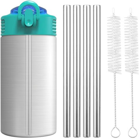 4pcs Metal Replacement Straws Compatible with Zak Designs Kids 15.5oz Water Bottles/ 16oz Plastic Cups, Stainless Steel Reusable BPA-Free Straws Accessories Parts with 2 Straw Cleaners Cleaning Brush