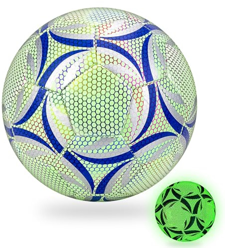 Linkidea Fußball in Größe 5, leuchtet im Dunkeln, langlebig, veganes Leder, leuchtende Bälle, offizielle Spielgröße, Fußball mit guter Sichtbarkeit für Nachtspiel oder Training, einzigartiges Geschenk