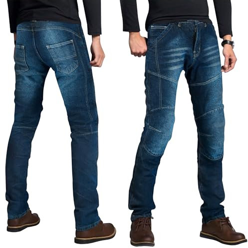 Pantalones Vaqueros de Moto de protección para Hombre con protección de Armadura, homologados CE EN 17092-3:2020 (FR/ES, Medida de la Cintura & Longitud de la Pernera, 30, 30, Azul)