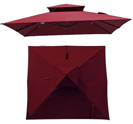 AQCQDQ Quadratisch Sonnenschirm Ersatzbezug, Ampelschirm Abdeckung, 8 Streben Sonnenschirm Ersatz Polyester Stoff für Garten Pavillon Hof Pool Markt(nur Baldachin) (Burgunderrot,3x3 m Einzeldach)