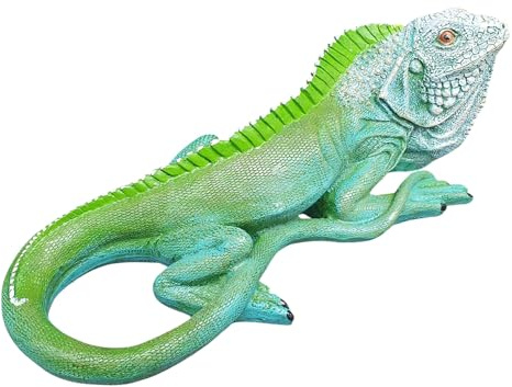 Aspinaworld Gartenfigur Leguan 20 cm grün-braun flach liegend – Leguanfigur naturalistisch, Reptil Garten Deko wetterfest