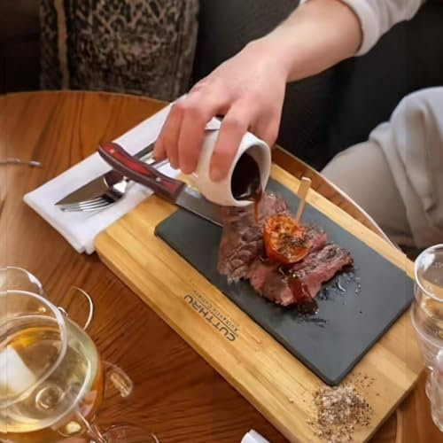 CUTTHRU Steak Serving Board with a Hot Lava Stone Plate, Serve Steak on a Hot Stone Plate, Multipurpose Use as a Serving a Barbecue Platter. Ideal for Any Occasion at Home and Commercial Restaurants.
