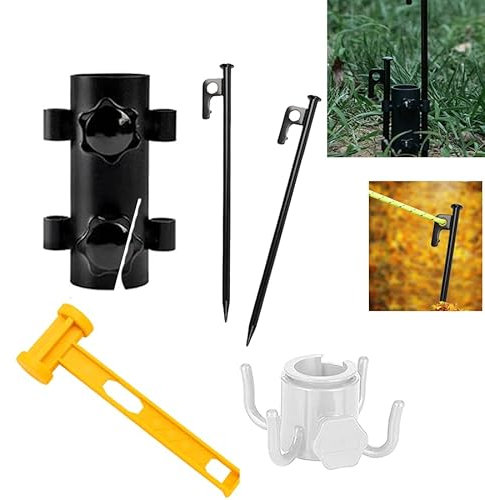 Supporto per ombrellone con spina da prato, set di ombrellone, dotato di martello, estrattore picchetti, gancio per ombrello, supporto per ombrellone da spiaggia per terrazze, giardino, spiaggia e