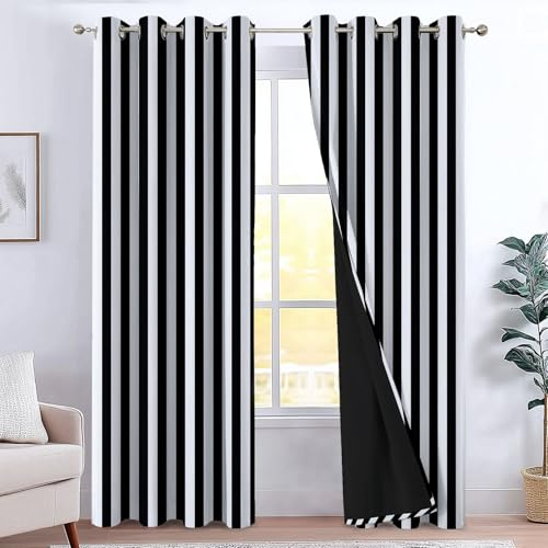 CozyRest Gardinen, Schiebevorhänge Schwarz und weiß vertikal gestreift Thermovorhang Blickdicht Polyester Vorhang Verdunkelungsvorhänge mit Ösen für Schlafzimmer Wohnzimmer Kindergarten, 215 x 220 cm