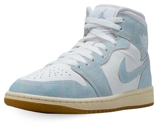 Women's Air Jordan 1 Mid SE White/Worn Blue-Sail-Gum Light Brown, White/Sail/Gum Light Brown/Worn Blue, 7 UK