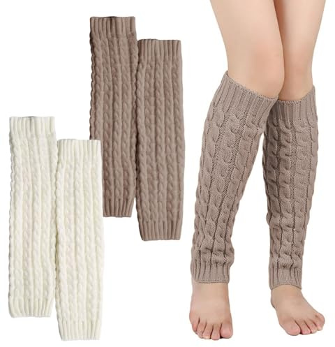 2 Paia Scaldamuscoli, scaldamuscoli lavorati a maglia per donne e ragazze, Donne Semplice Inverno Calzini Alti al Ginocchio, Pura Colore Gamba Ginocchio Calzini per Stivali, alle Caviglie, Caldi