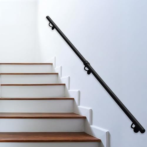 Treppenhandlauf, Schwarzes Rohr Treppengeländer Wandmontage Handlauf Sicherheitsstützstange, Metall-Schmiedeeisen-Geländerhandläufe für Treppen im Innen- und Außenbereich(400cm)