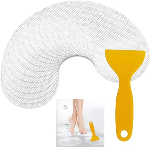 aiyraa 20 Stück Antirutsch Aufkleber Dusche, Ø 10cm rutschfeste Badewannen-Aufkleber für Badezimmer, Badewannen, Duschen, Antirutsch Pads Dusche with Kunststoff Schaber (Gelber)
