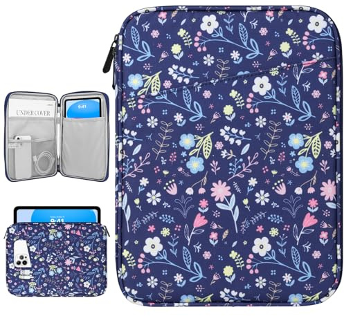 Dadanism 9-11 Pouces Tablette Housse Pochette, Fleurs+Bleu | pour iPad A16 11, iPad Air M4/Pro M5 11, iPad 10é Gén 10,9, iPad 9/8/7é Gén 10,2, Galaxy Tab A11+ 11, Tab M11 11