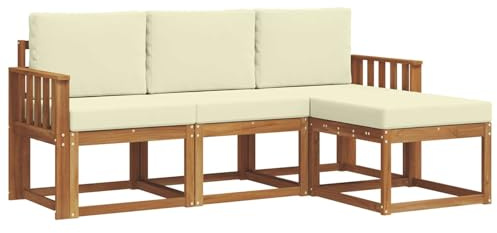 vidaXL Outdoor-Sofagarnitur mit Kissen 4 pcs Natur und Creme, Gartenlounge, modernes Outdoor-Sofa-Set, langlebige Terrassen-Sitzgarnitur, komfortable Sitzgelegenheiten für die Terrasse