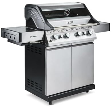 Fire Mountain Olympus 6 Burner Gas BBQ Side Burner | Stainless steel barbecue cast iron grill glass viewing lid built in temperature gauge extra large garden parties patio