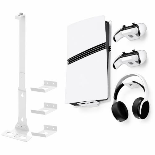 meiboshin Wandhalterung für PS5 Slim, Pro und Original | Stahlhalterung mit Headset-Haken, Sicherung und offenem Sockel für Disc- und Digital-Editionen