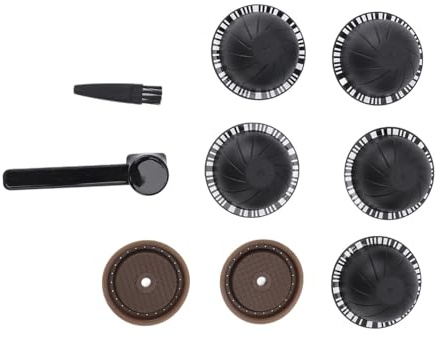 Fabater Återanvändbar Kapselsats för - 5 Tomma Påfyllningsbara Kapslar, 2 Silikonlock, Sked och Borste, Tillbehör för DIY-kaffebryggare (Svart)
