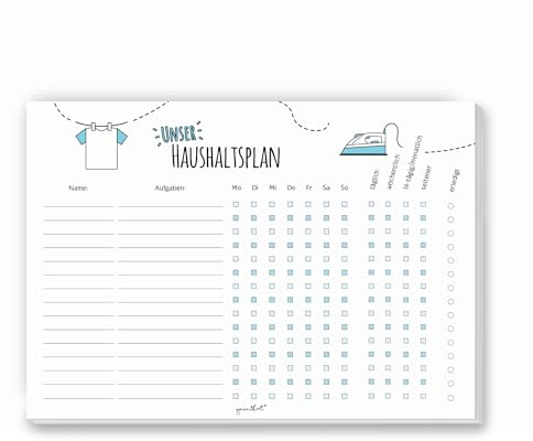 1 Haushaltsplan I dv217 I DIN A4 I 50 Blatt I Putzplan To-Do-Liste Wochenplaner für den Haushalt Familie WG