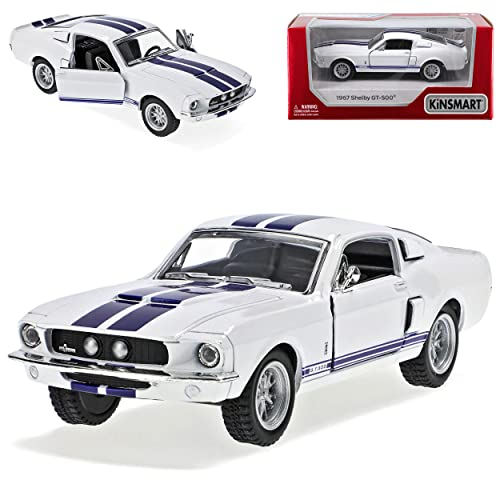 Kinsmart Ford Mustang Shelby GT-500 1967 I 2. Generation Coupe Weiss mit blauen Streifen ca 1/43 1/36-1/46 Modell Auto
