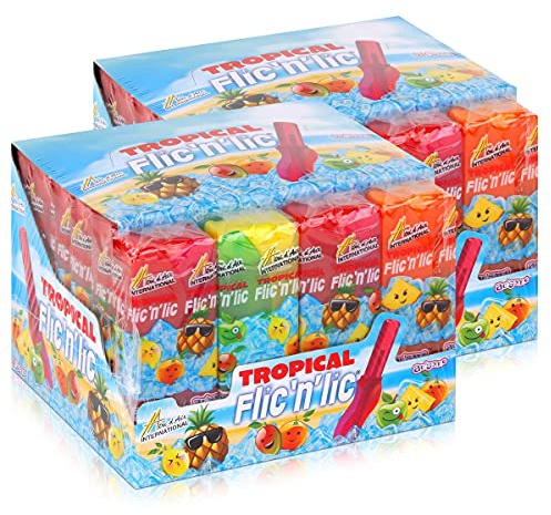 Flic'n'lic Lutscher Tropical 24 Stück 336g - Doppelter Fruchtgeschmack (2er Pack)
