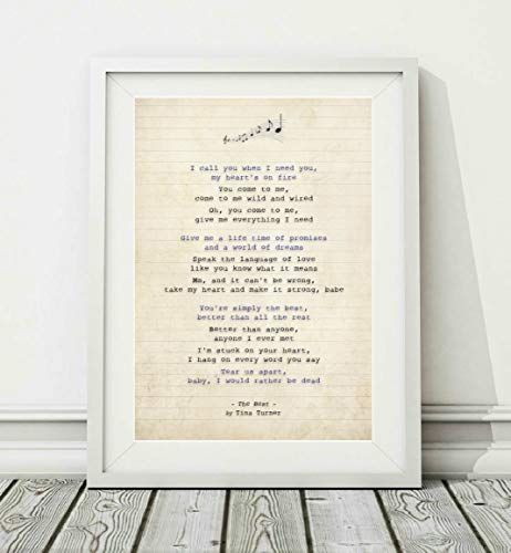 Didymus Co Tina Turner - The Best - Song Lyric Art Poster Print (UNFRAMED) - Sizes A4 A3 (A4)