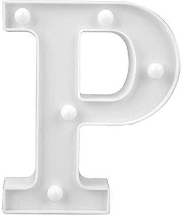 LED Deko Buchstaben - 22 cm A-Z - mit warmen Licht - Lampe beleuchtet Hinstellen Hochzeit Schriftzug Wort Love Home Batterie Lechtdeko Alphabet Ja Liebe Romantisch Wohnzimmer Bar Leuchtbuchstaben (P)