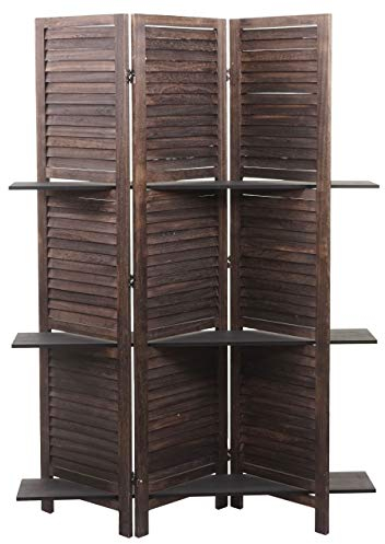 Mendler Paravent T752, Trennwand Raumteiler mit Regalböden 170x125cm, Shabby Look - braun/braun