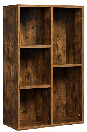 VASAGLE Bücherschrank, Bücherregal, mit 5 Fächern, Büroregal, Würfelregal, Standregal, für Wohnzimmer, Schlafzimmer, Büro, Kinderzimmer, vintagebraun LBC025X01
