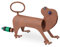 Relaxdays Rasensprenger Hund, Gartendeko Rostoptik, Hundefigur Garten, 4-5 m Sprühweite, dekorativer Sprinkler, braun