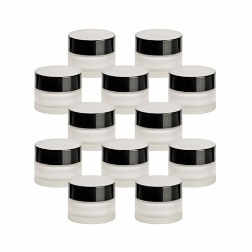 gouveo Lot de 12 pots à crème vides en verre mat 15 ml avec couvercle à visser noir et brochure