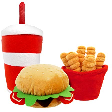 TONBO Happy Chow Combo – Quietschendes Plüsch-Hundespielzeug, Burger, Pommes Frites, Soda (Happy Chow Combo)
