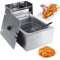 Freidora Industrial 6L, Freidora Electrica de Acero Inoxidable, 220-240V Sola Mini Profesional Industrial de Acero Regulador de Temperatura Fryer Sartén con Canasta para Uso Comercial y Doméstico