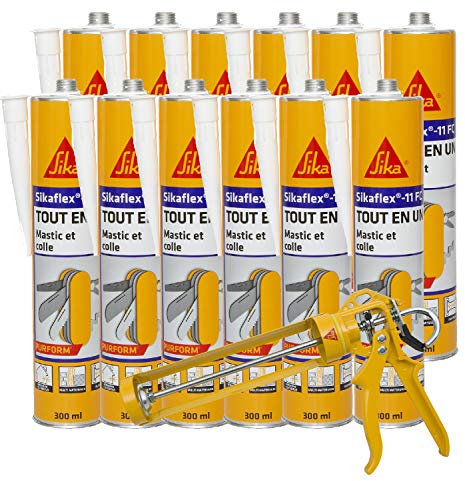 SIKA - Lot de 12 cartouches - Mastic joint et colle multi-usages - Sikaflex 11 FC Purform Blanc - Tout en un - Multisupports - Intérieur et extérieur - Idéal travaux de bricolage - 300ml