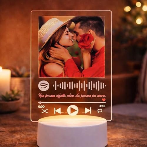 instantstore Targa LED Spotify Personalizzata con Foto e Canzone - Luce Notturna Acrilica RGB 16 Colori Telecomando - Regalo Romantico per San Valentino Anniversario Coppia Lui Lei