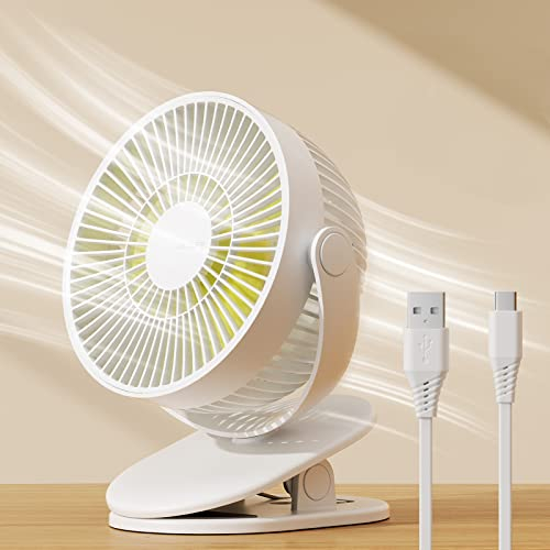 JISULIFE Mini Ventilador USB Pinza, Portatil Ventilador Potente Clip, 4000mAh Batería Recargable, 4 Velocidades, Máx 14 horas, Ventilador Pequeño y Silencioso Mesa para Cama, Cochecito de Bebé-Blanco