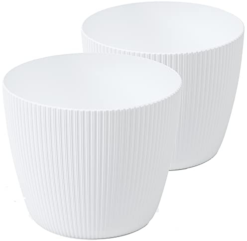 Tymar Blumentopf, 2er-Pack, Runde Form, Übertopf ((2pack) Weiß, ø 18 cm)