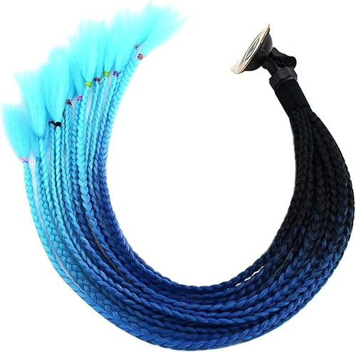 Asudaro Helm Braids, Motorradhelm Dekorative Perücke mit Saugnapf, Schmutzig Zopf Pferdeschwanz, Retro, Schwarz Blau