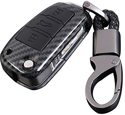 Wondder ABS Kohlefaser Shell + Silikon Autoschlüssel Hüllen für Audi A3 A4 A5 C5 C6 8L 8P B6 B7 B8 C6 RS3 Q3 Q7 TT 8L 8V S3 3 Tasten (Schwarz)