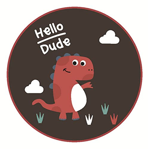 SWECOMZE Kinderteppich Rund Teppich Runden Groß Teppiche Kinderzimmer Flugzeug Rakete Muster kinderteppich fürs Babyzimmer Kleinkinderzimmer Wohnzimmer (Roter Dinosaurier,90 * 90CM)