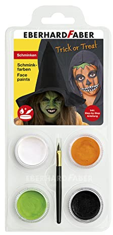 Eberhard Faber 579029 - Kinderschminke Set Hexe/Kürbis, 4 Schminkfarben mit Pinsel und Anleitung