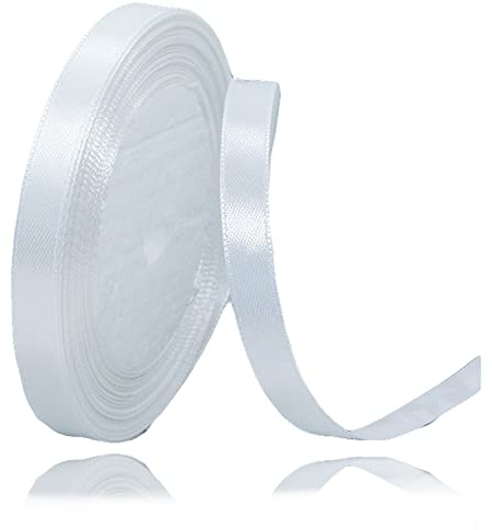 Geschenkband weiß 10mm Breit, 23 Meters Satinband Weiss Geschenkbänder Stoff Schleifenband Dekoband zum Geschenkverpackung, Bastelarbeiten, Geburtstag und Hochzeitsdekoration