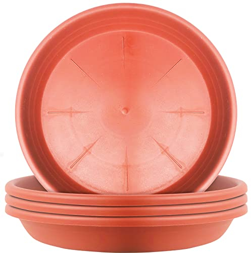 LIKOSO 5 Pcs Plants Saucers, Plastic Plant Pot Saucers, Flower Pot Drip Trays for Indoor and Outdoor Plants(Brick Red,25 CM)