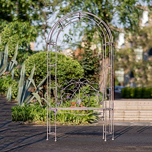 ZYFA Rosenbogen mit Bank,Rankhilfe Gartenbogen Deko-Gartenbank Metall, Rosen Torbogen Rankgitter mit Sitzbank Pergola Laubengang Kletterhilfe für Kletterpflanzen