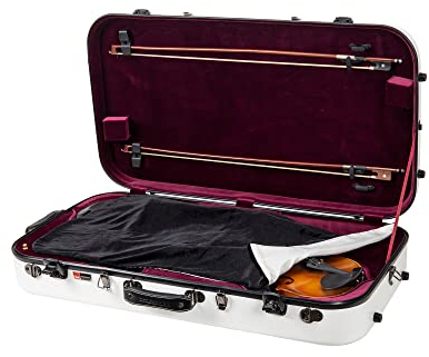 Crossrock Fiberglas-Doppelkoffer für 1 Violine und 38,1-41,9 cm Bratsche, inklusive TSA-Schloss, Schutzdecke, Hygrometer, abnehmbare Schultergurte, milchiges Weiß (CRF2020DVLMW)