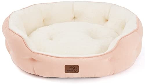 Bedsure Cuccia per cani di piccola taglia, lavabile, grande cuccia per gatti e cuccioli, lettino rotondo per cani di taglia media con fondo antiscivolo, rosa, 63 x 53 x 20 cm