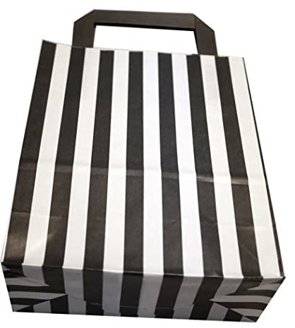 20 Stück, Papiertüten Geschenktüten Kraftpapier, Schwarz & Weiß gestreift, schwarze Streifen 22 x 18 x 8,5 cm