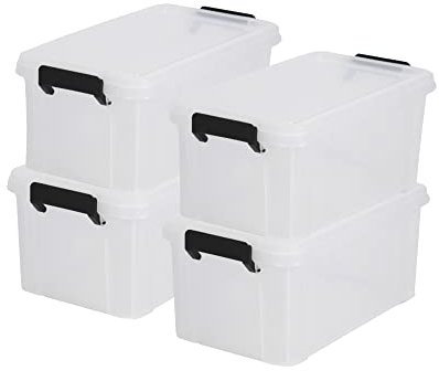 Iris Ohyama, 4er-Set Aufbewahrungsboxen aus Kunststoff, Multifunktional, 6 L, Deckel, Ergonomischer Griff, Büro, Schlafzimmer, Wohnzimmer - DDMBX-6 - Transparent