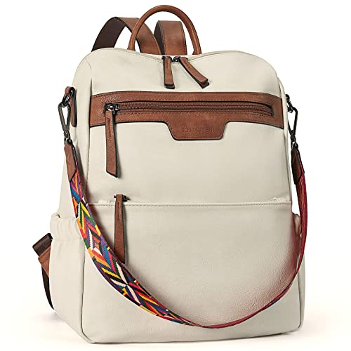 BOSTANTEN Leder Rucksack Damen Freizeitrucksack Reise Handtasche Rucksackhandtasche Tagesrucksack für Frauen Mädchen Beige