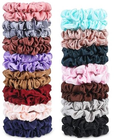 Dravency Kleine Satin-Haargummis für Damen und Mädchen - Weiche Pferdeschwanzhalter zum Stylen, Haar-Accessoire, 30 Stück
