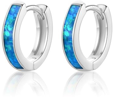 CERSLIMO Orecchini opale, arancione/bianco/blu/rosa opale orecchini a cerchio argento 925 10 mm gioielli regali per donne donne ragazze, Argento