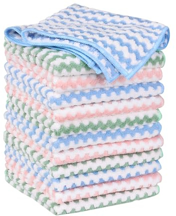 uxcell Microfiber Cleaning Cloth, 12 Pack Kitchen Towels for Dish Drying and Washing, Absorbent Streak Free Lint Free Rags for Cleaning, Reusable and Washable Towels 10 x 10 Multi
