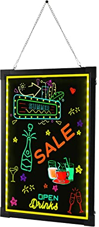 Tableau publicitaire lumineux à LED - 80 x 60 cm - Avec 7 couleurs de lumière - 18 combinaisons - 8 surligneurs - Télécommande - Pour décoration d'affiches