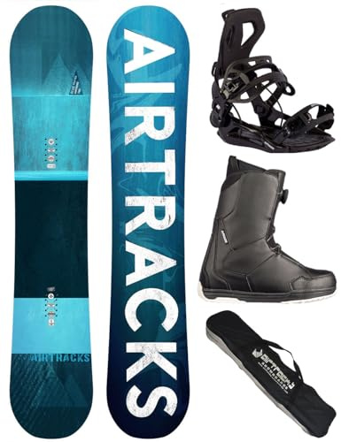 AIRTRACKS Snowboard Set Board Blue Drifter Wide Hybrid Rocker 160 + Snowboard Bindung Master + Boots Master ATOP 43 + Sb Bag